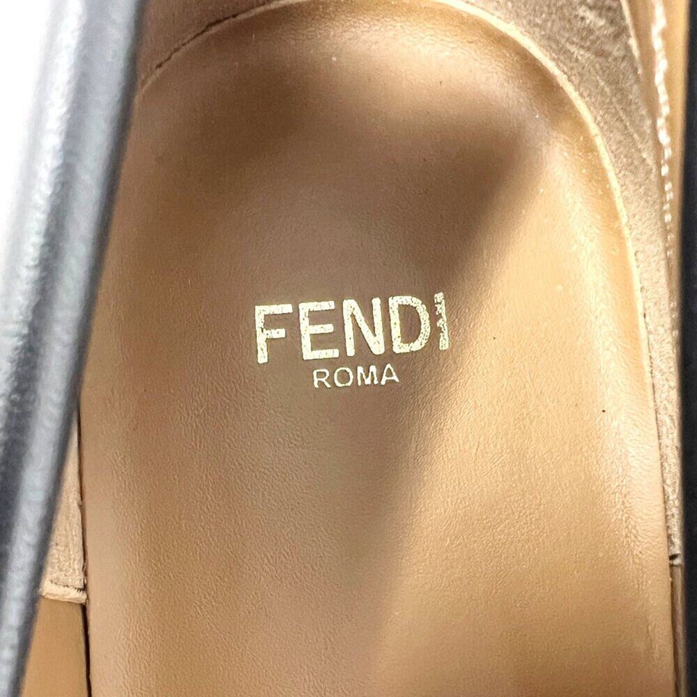 Fendi Black Leather Loafers FF Logo Gold Hardware Flats 39 - Picture 6 of 10